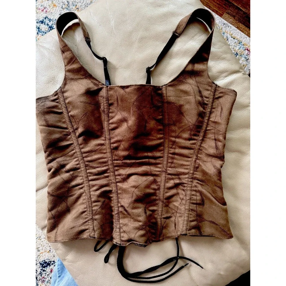 Corset Top Brown Lace Up Zip Renaissance Faire Festival Bustier ?XL Whimsygoth